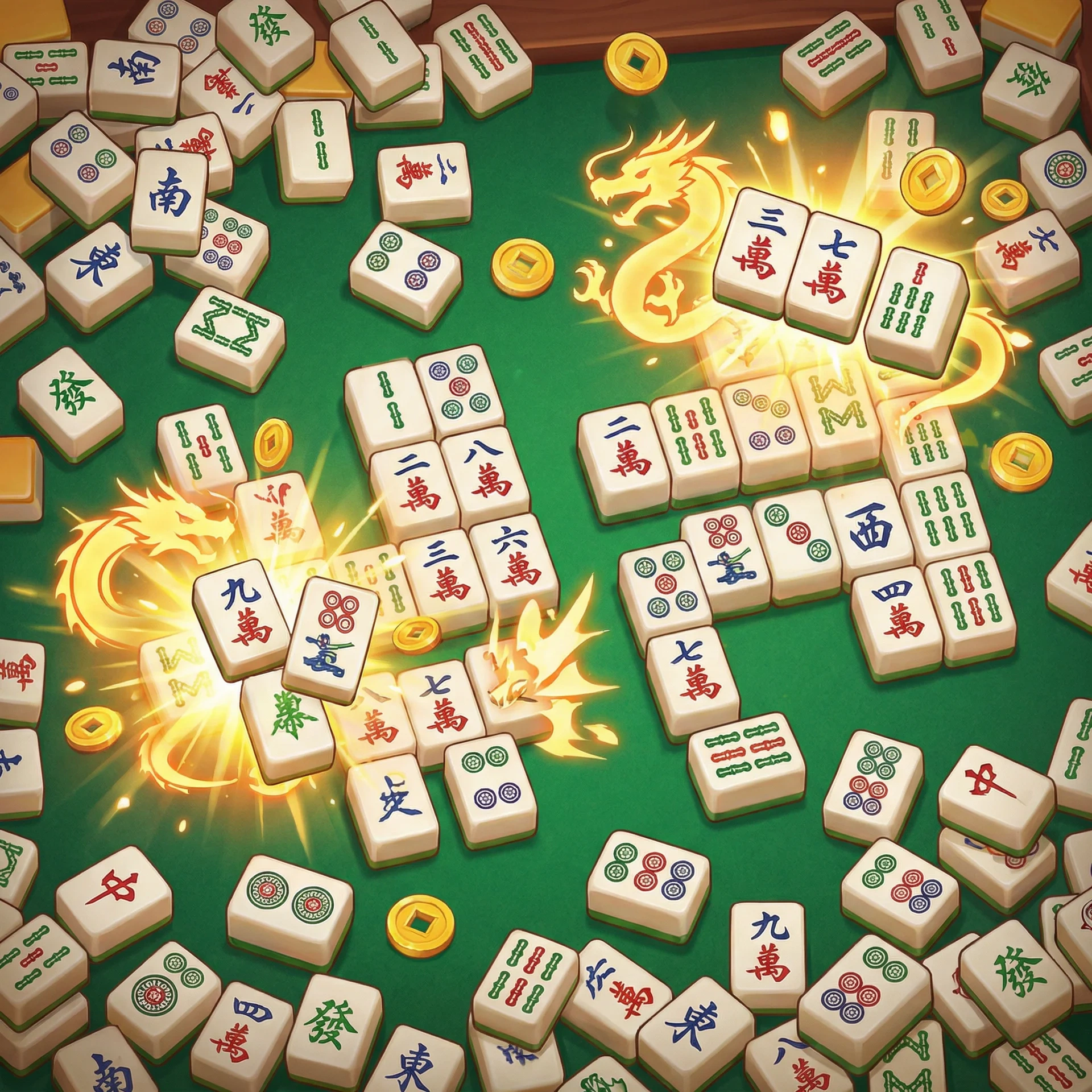 麻将胡了游戏中精美的麻将牌和金币特效